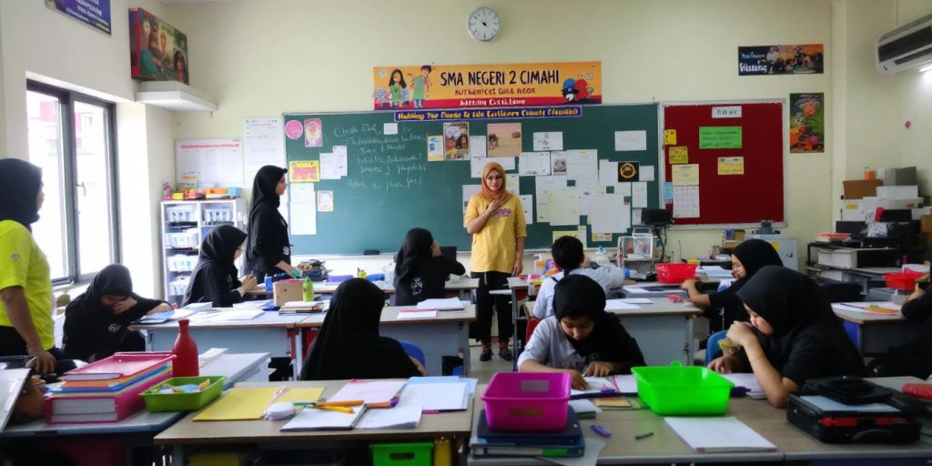 Siswa berkolaborasi di kelas SMA Negeri 2 Cimahi.